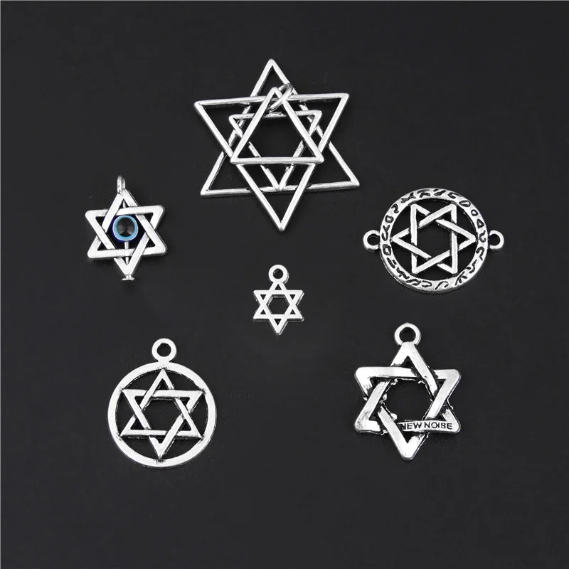 12 шт. смешанных серебряных подвесок с шестью звездами подвески украшения для