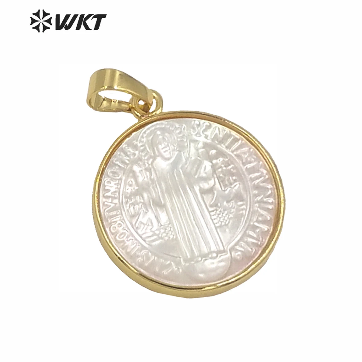 

WT-P1355 Подвески круглой формы для ожерелья 24K металлический Гальванизированный Элегантный шаблон с Иисусом женские ювелирные изделия 2018