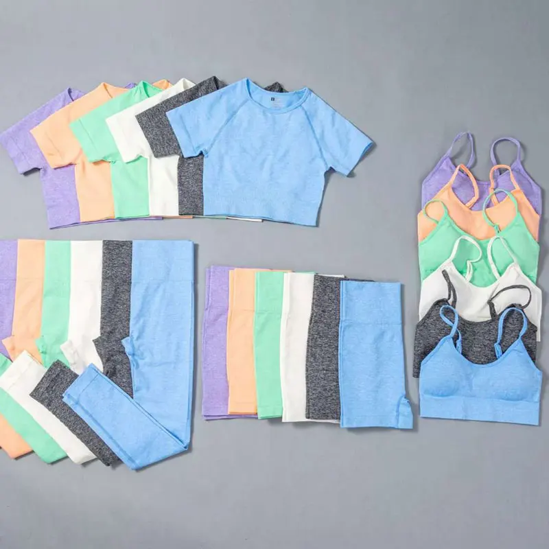 Женский бесшовный комплект для йоги одежда фитнеса и тренировок короткий топ с