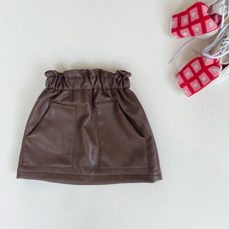 Осенне-зимняя новая юбка для маленьких девочек коричневые юбки из мягкой кожи
