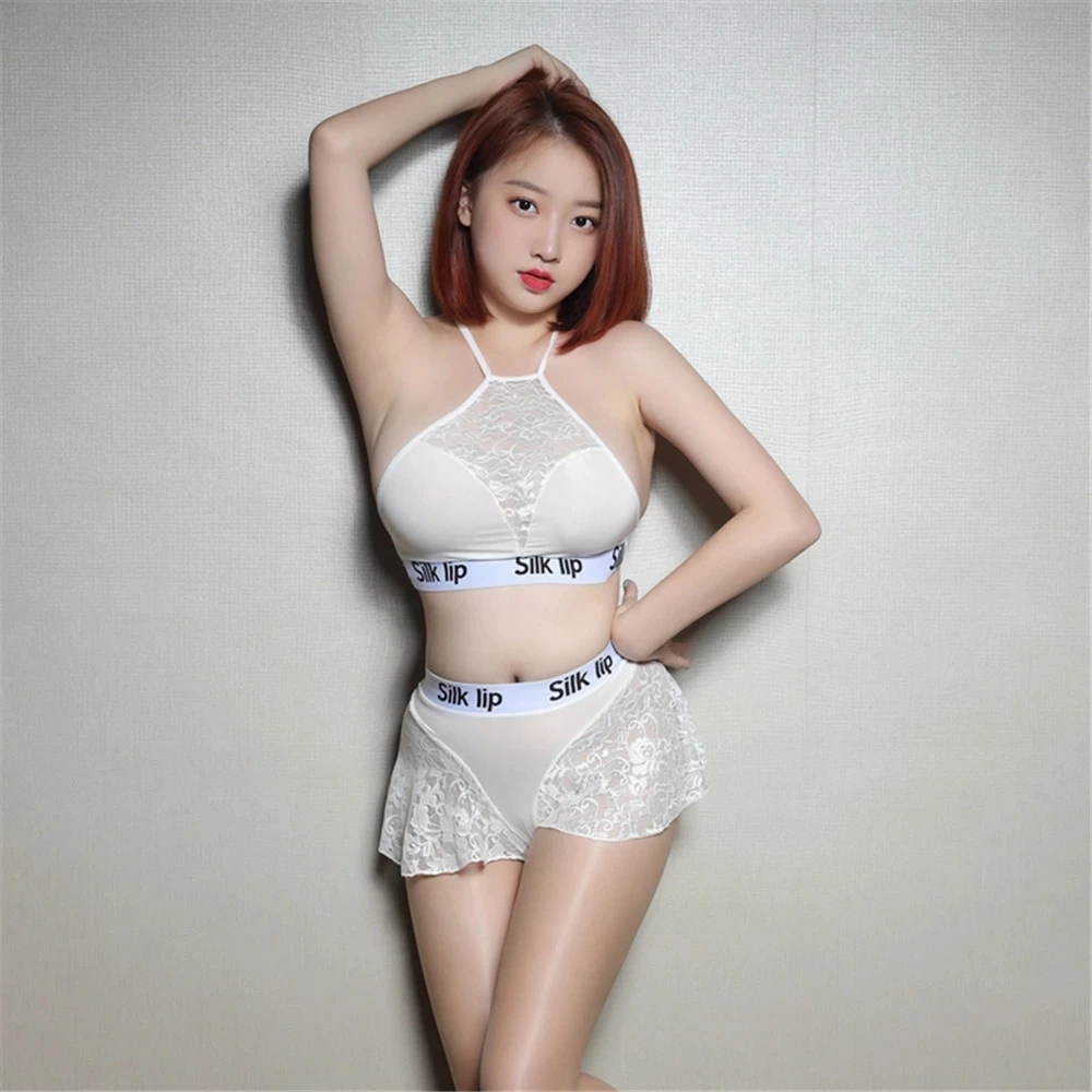 

Women's Exotic Lingerie Sets Lace Sheer Skirt Halter See Through Tube Tops Transparent Sleepwear Set Outfits For Women 2 Piece