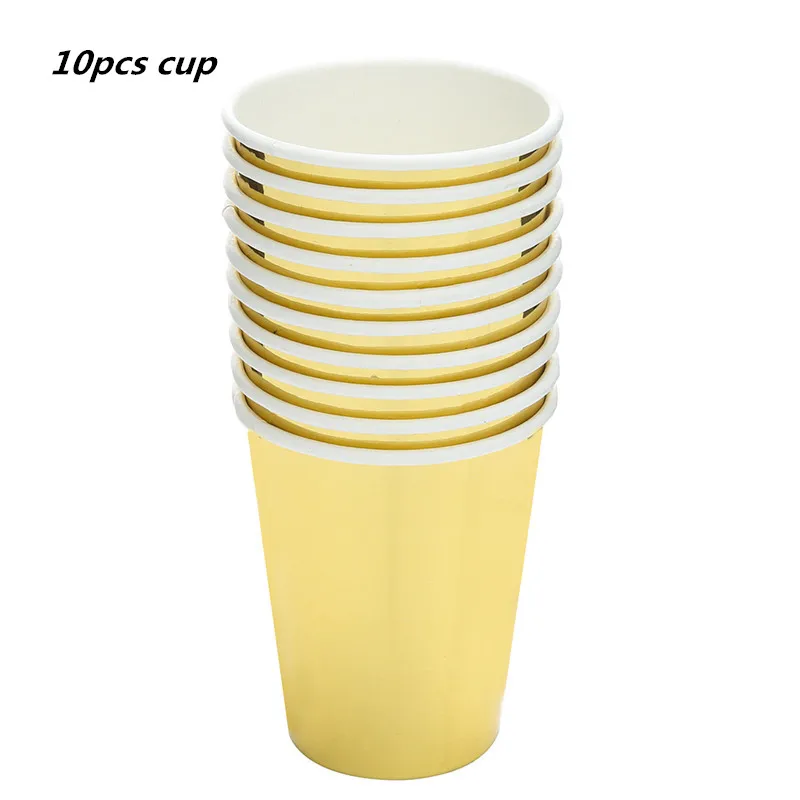 Gold Cup 10pcs 25 шт одноразовые столовые приборы из фольги розового золота, бумажные соломинки для питья на свадьбу, вечеринку, день рождения, украшения, вечерние принадлежности, бумажные соломинки - Цвет: Gold Cup 10pcs