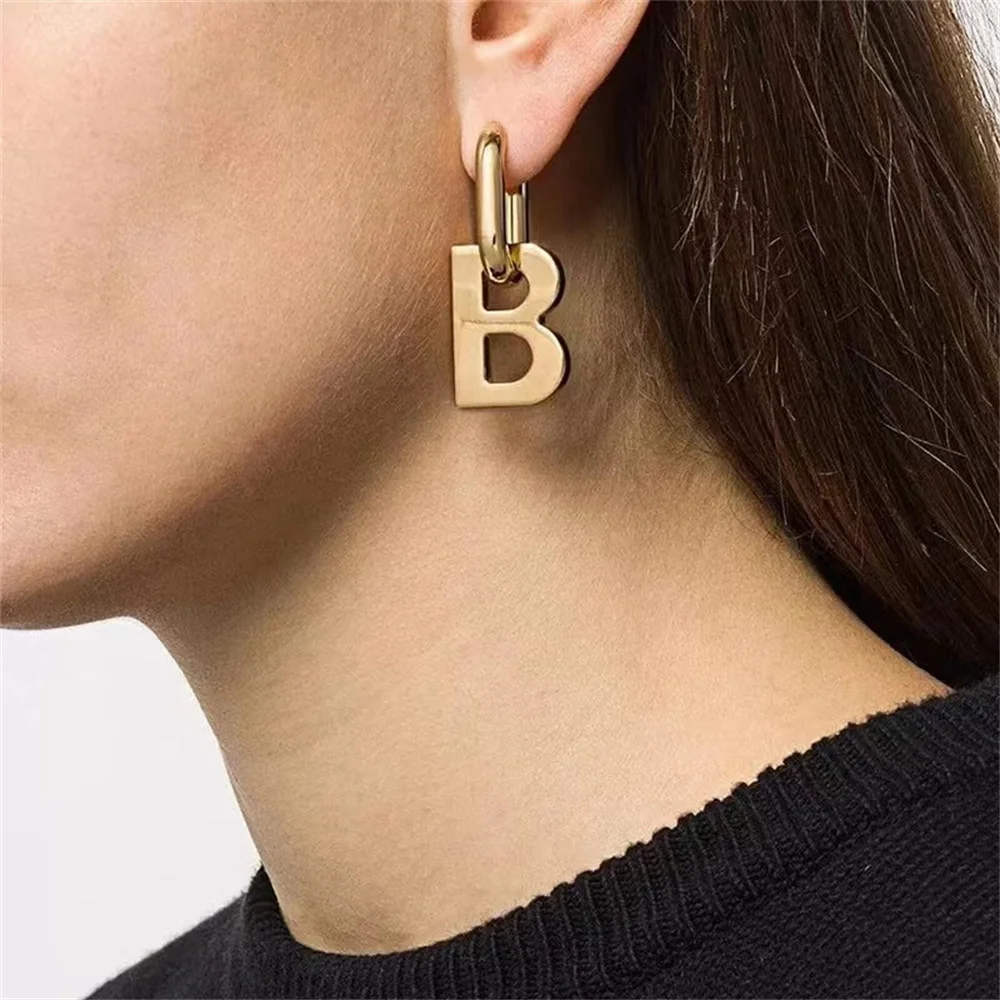 

Vintage High Quality Gold Color Letter B Drop Earrings for Women Men Trendy Elegant Korean Minimalist Jewelry Earrings Gifts