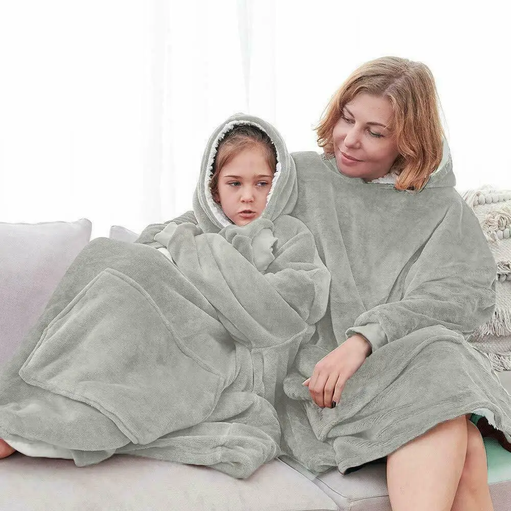 

Microfiber Plush Coral Fleece Sherpa Blanket With Sleeves Super Soft Warm Outdoor Pocket Hoodie Adult Winter Hooded TV Blankets