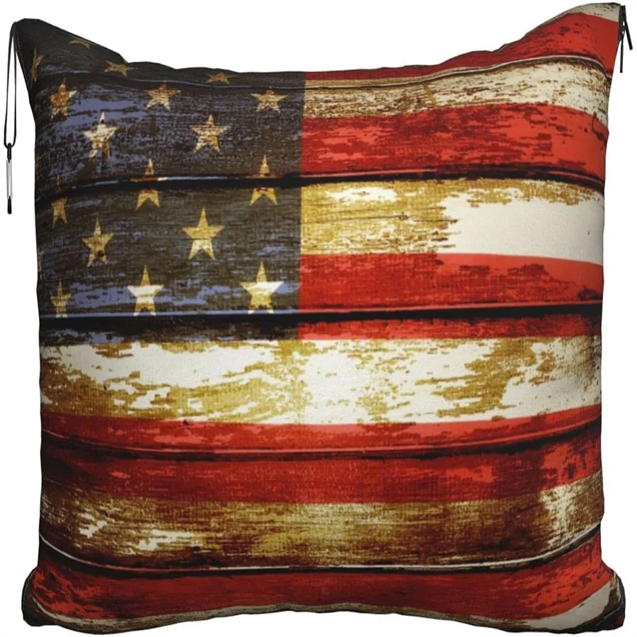 

Vintage American Flag Travel pillow blanket two-in-one backpack strap and compact airplane bag waist support 60x43 inches