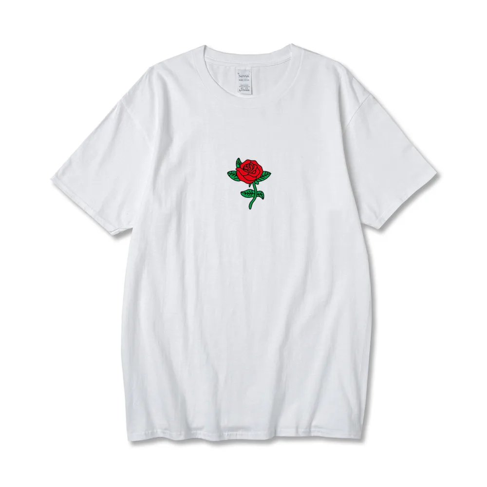

100% Cotton Summer Loose Rose Print Men T shirt Casual Loose O-Neck Men Tshirt Short Sleeve T-shirt Male Tee Shirts 2021New Tops