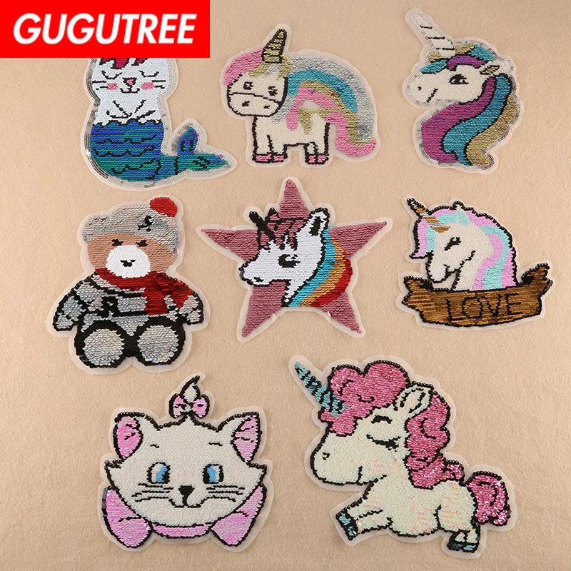 GUGUTREE вышивка с блестками большая лошадь олень патч животное мультфильм патчи
