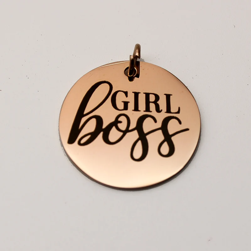 Girl Boss Charm Stainless Steel Strong Women Boss Charms  High Polish Mirror Surface Pendant