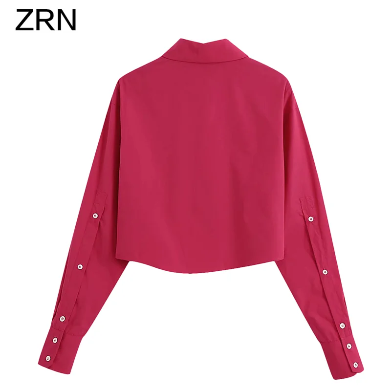 Женская винтажная блузка с отложным воротником однотонная короткая длинными