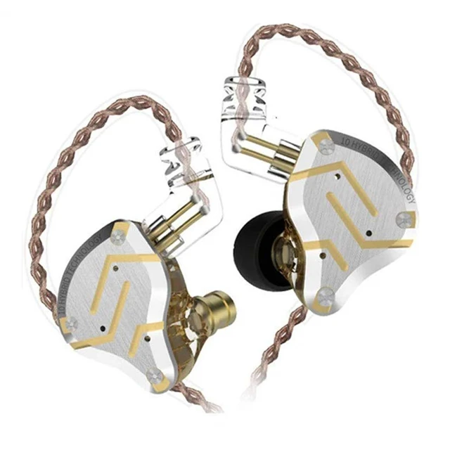 glare gold no mic KZ ZS10 PRO 1DD 4BA HIFI металлическая гарнитура, гибридные наушники в ухо, спортивные наушники с шумоподавлением - Цвет: glare gold no mic