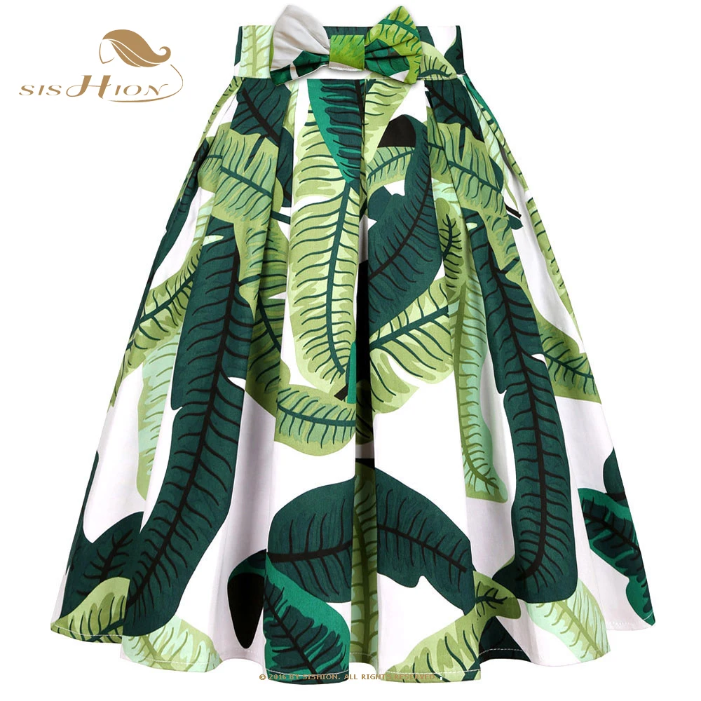 SISHION бело зеленые листья с принтом 50 х 60 хлопковая винтажная юбка SS0012 размера плюс