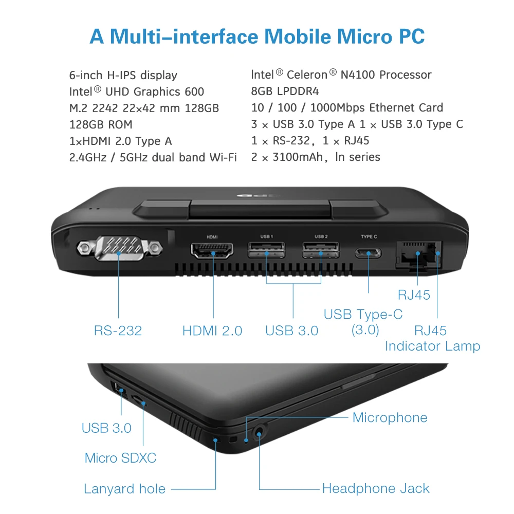 Новый оригинальный GPD MicroPC 6 дюймов Windows 10 Pro мини ПК ноутбук 8 Гб ram 128 SSD компьютер ddr3