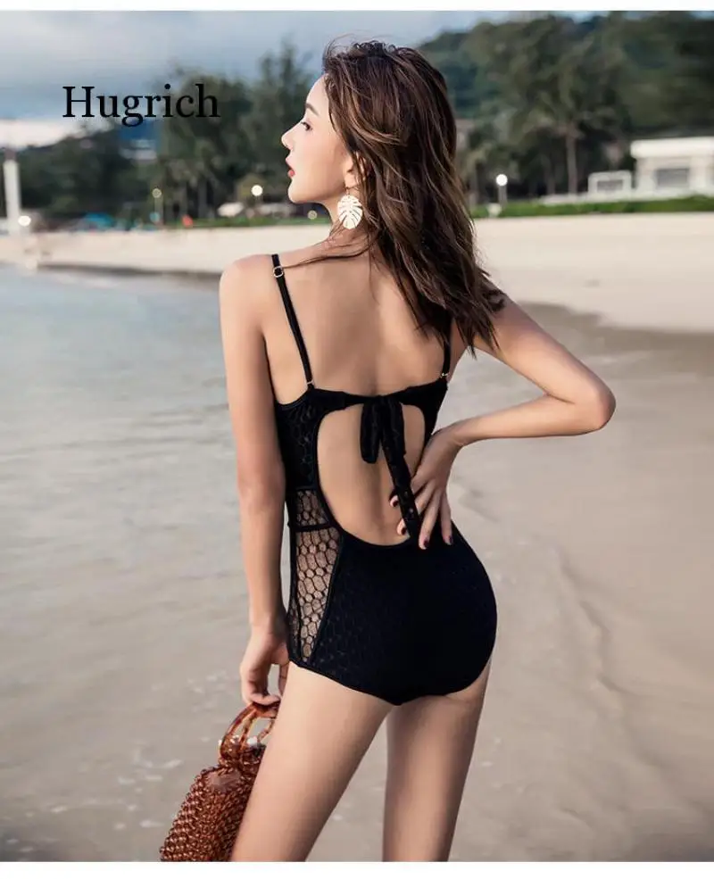 

Korean Suspender Lace Hollowed Out Sexy Gathered Steel Support Triangle One-Piece Swimming Suit for Women