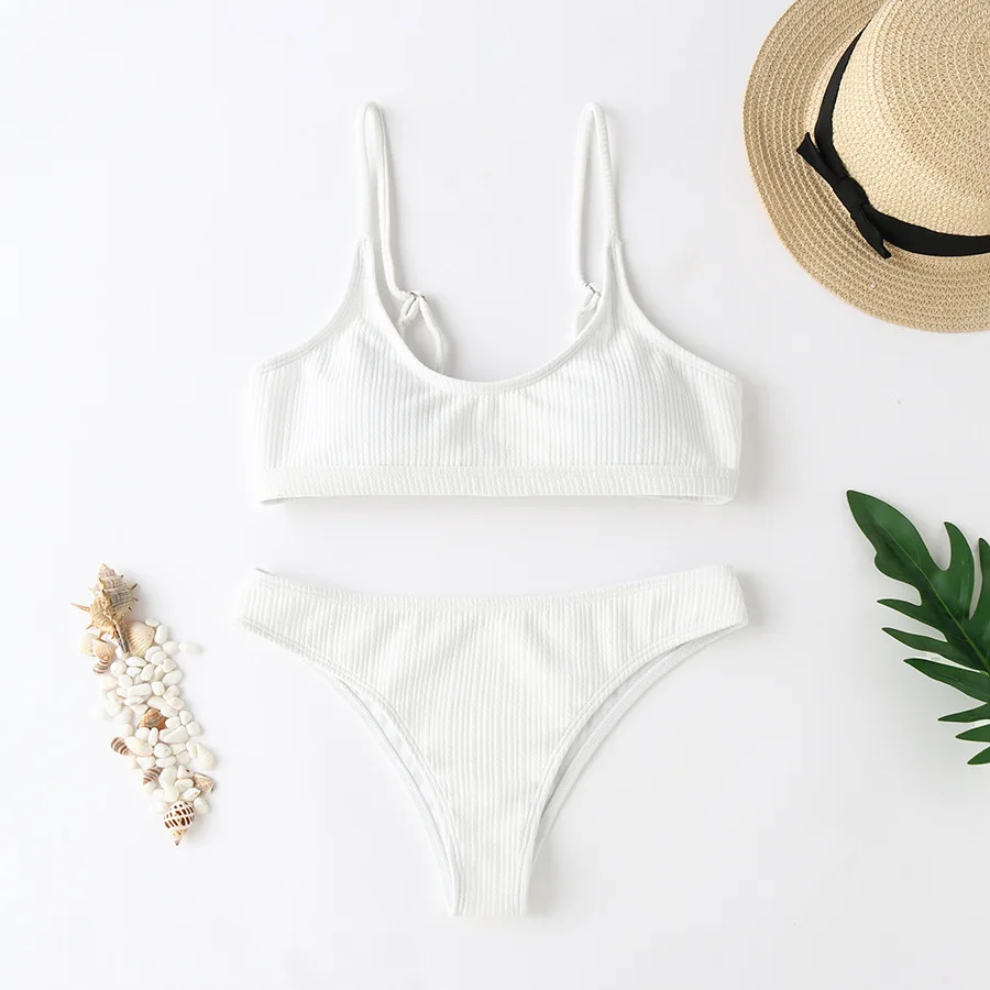 

2020 new swimsuit multi color sexy split bikini solid color swimsuit for women