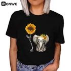 Женская футболка с принтом слона подсолнуха, Повседневная футболка с коротким рукавом и круглым вырезом для девушек, женские топы 90-х, забавная одежда в стиле Харадзюку, Прямая поставка