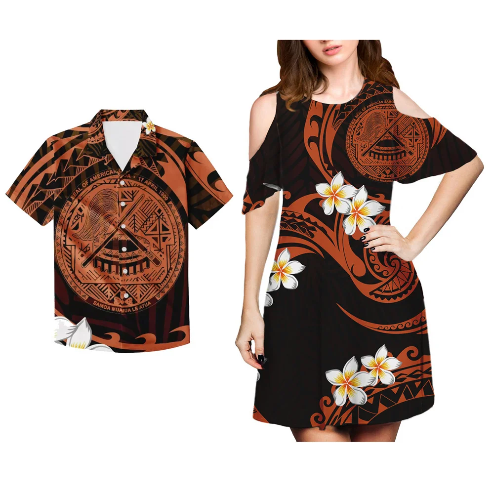 

Hycool Samoan Woman Clothing Polynesian Tribal Hawaii Flower Pattern Women's Clothing Elegant Kawaii Short Sleeve Wedding Dress