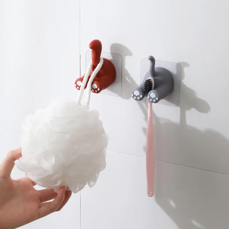 

Cute Animal Tail Wall Hook Punch-Free Keychain Coat Rack Storage Rack Bathroom Rack 3 Pack