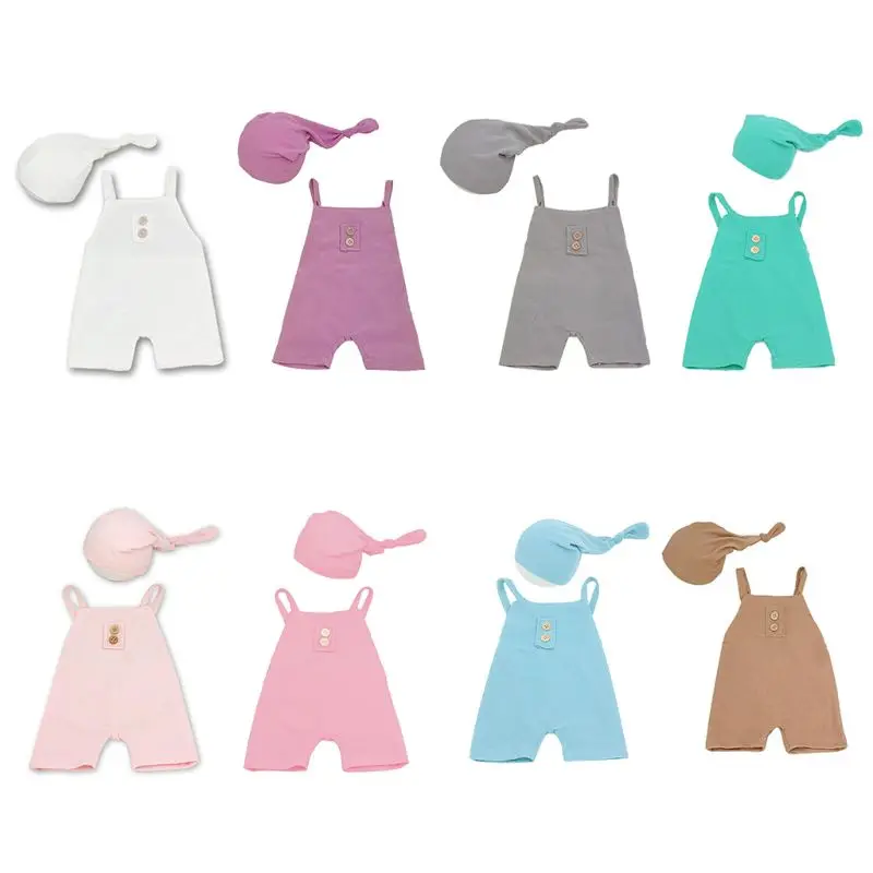 

Newborn Photography Props Clothing 0-2 Months Baby Girls Boys Rompers Hat Set