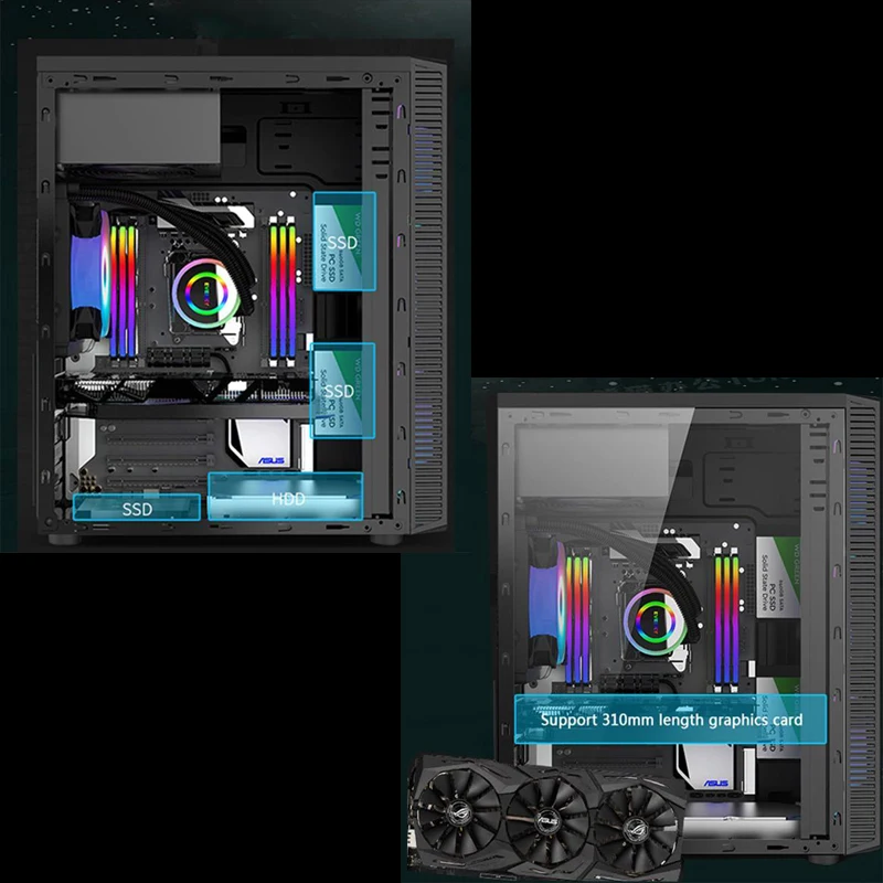 Чехол для компьютера с изображением RGB ATX center tower четыре лампочки диаметром 120 мм