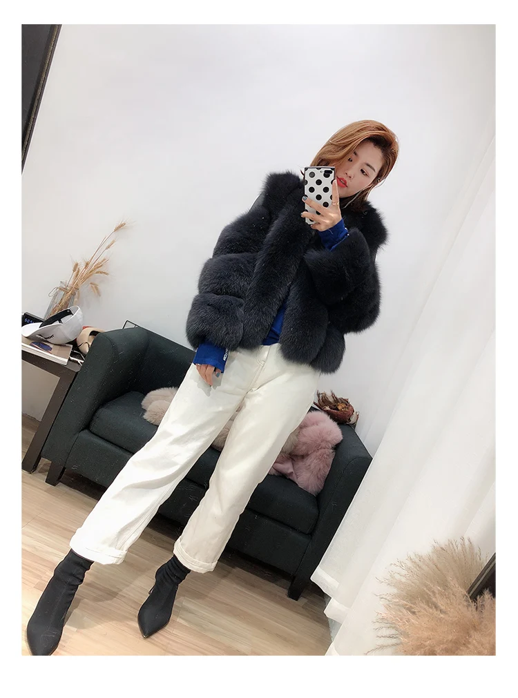 Rf1929 зимнее короткое пальто из натурального Лисьего меха Stlye FluffyReal, натуральная кожа, натуральный мех, куртка с длинным рукавом, женские пальто из натурального меха