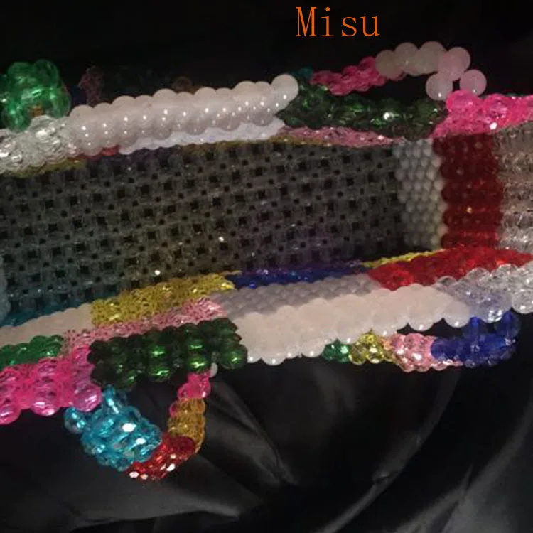 

Fashion 2019 pearls bag beading box totes bag women party handbag summer beach bags luxury brand rainbow Handbag Wholesale