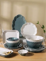 creative emboss ceramic plate set 8inch household rice soup bowl oval fish dish microwave use dinnerware breakfast steak plate