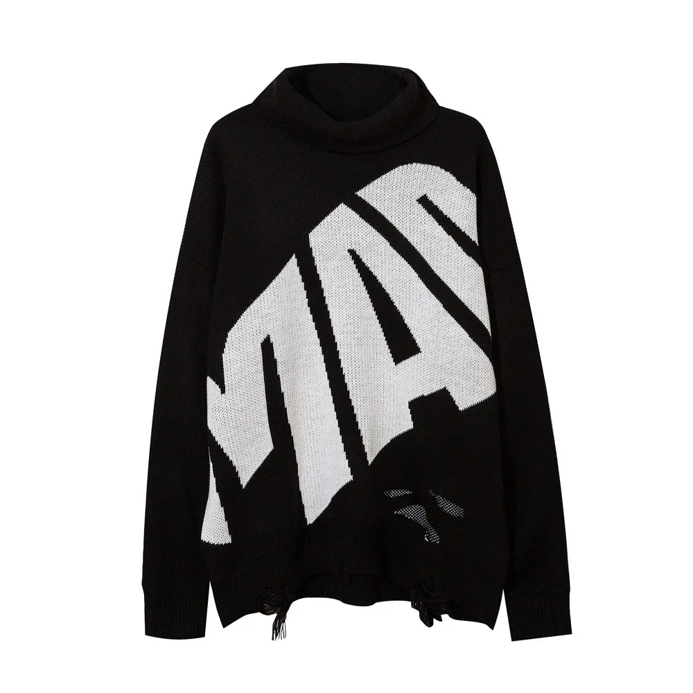 

Свитер EukaaRu мужской, модная уличная одежда, свободный свитер с высоким воротником, платье в стиле хип-хоп, топ оверсайз, винтажный пуловер дл...