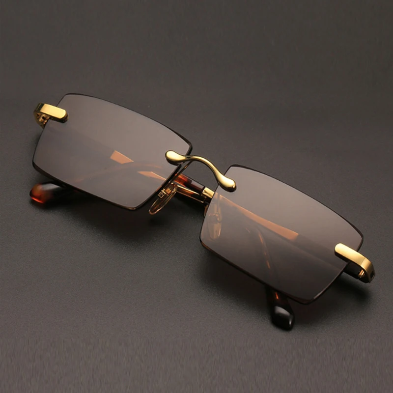 Luxury Rimless Glass Sunglasses Man Woman Natural Crystal Stone Lens Acetate Glasses Frame Vintage Sun Glasses Top Quality