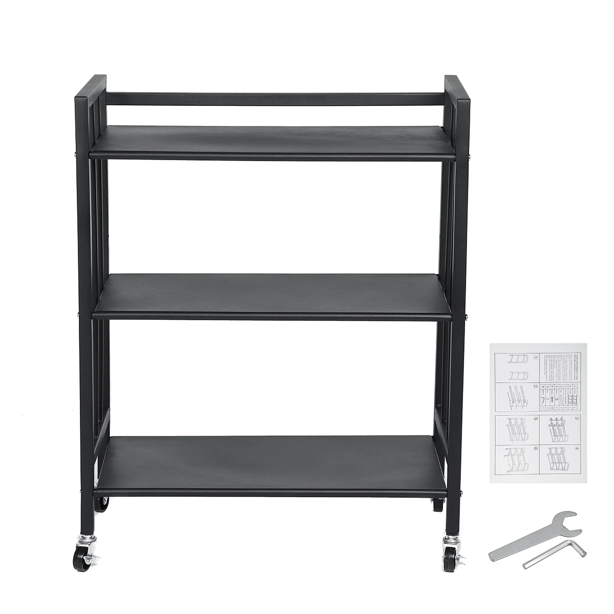 

Iron 3 Layer Removable Storage Rack Kitchen Bathroom Trolley Floor Shelf Space Saving Mobile Storage Rack Organizer with Wheels