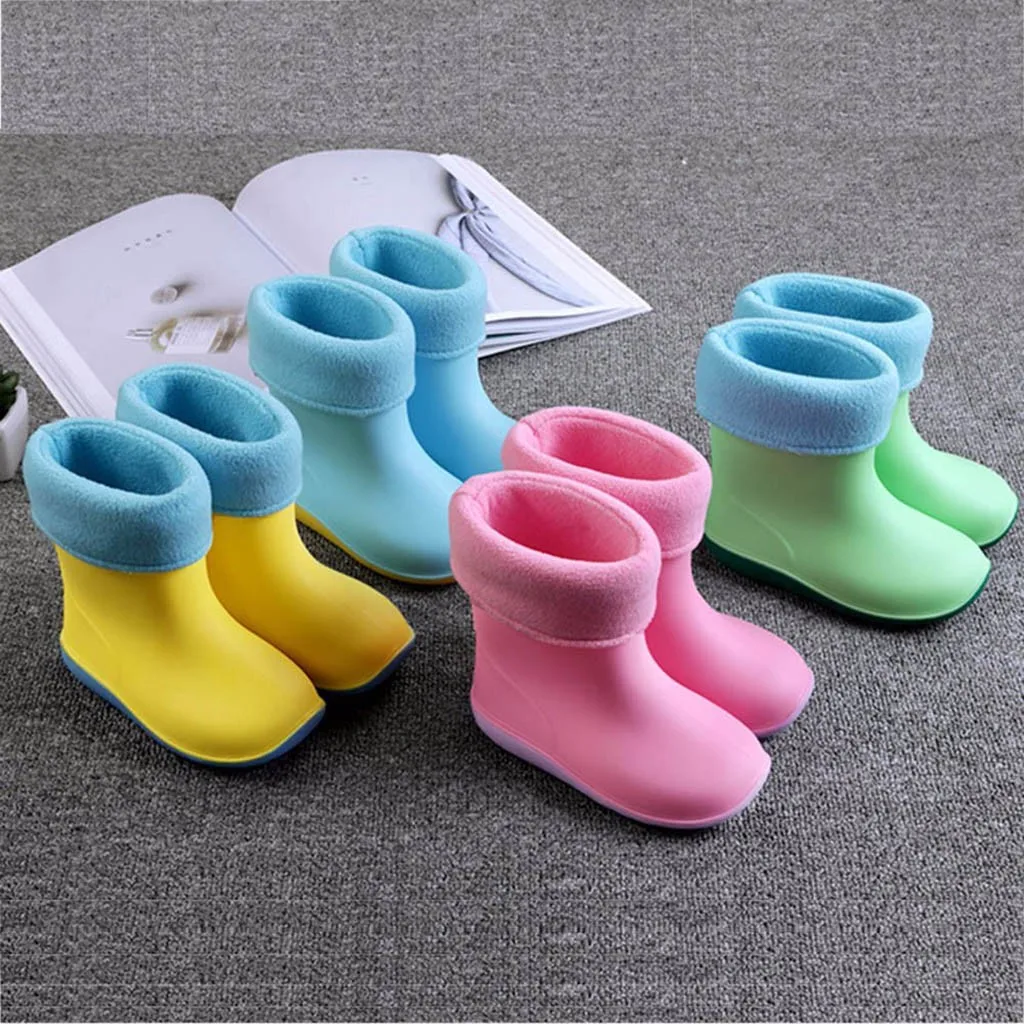 Fashion Children Shoes Boots Waterproof Child Soild Colors Soft Rubber Warm Infant Baby Rain Kids Booties#g4 |