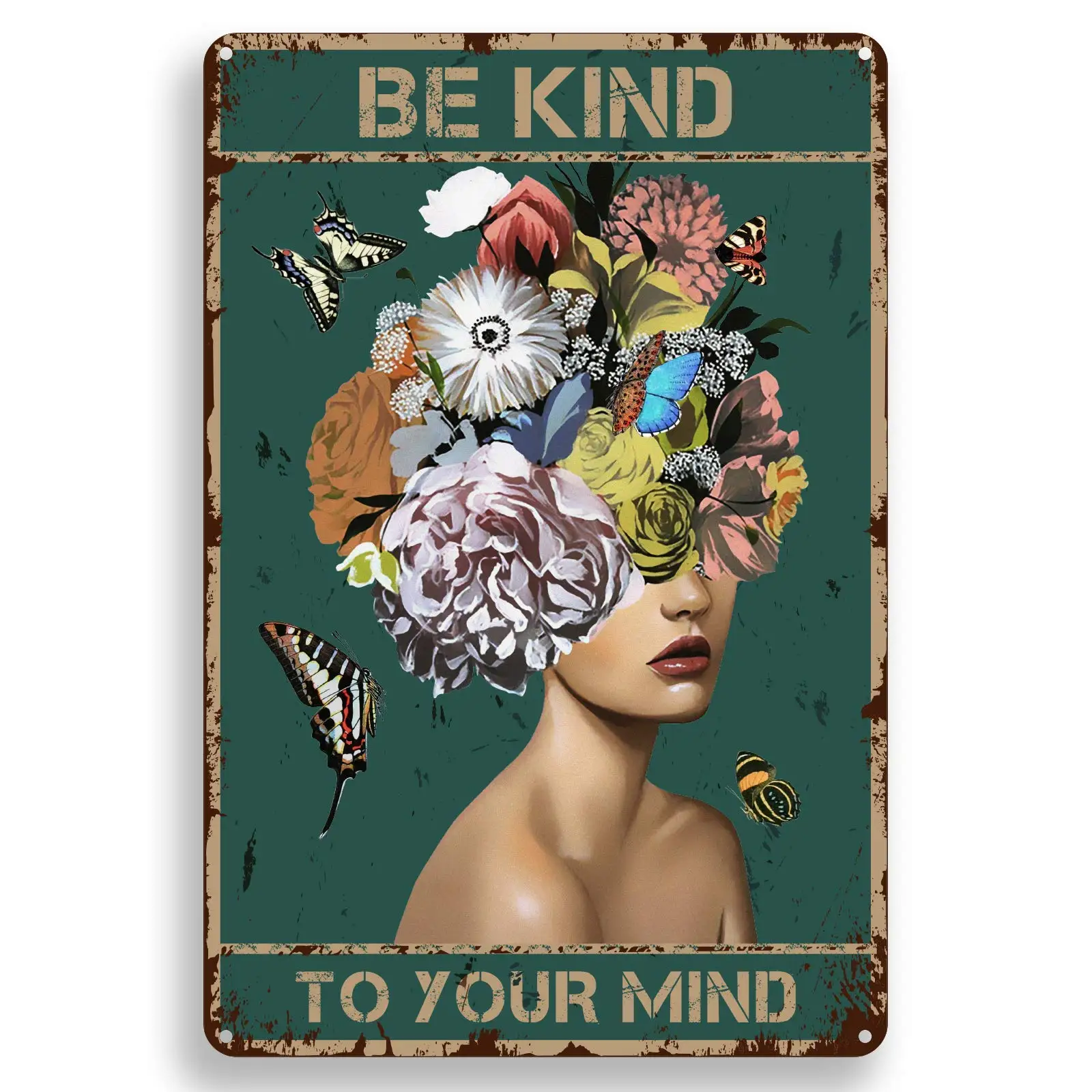 

Inspirational Quote Metal Wall Decor - Be Kind to Your Mind Flower Vintage for Office/Home/Classroom Decor Gifts - Best Birth