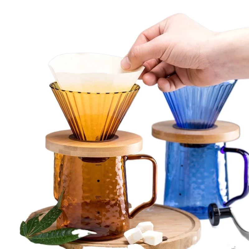 

Glass Coffee Funnel Dripper Wooden V60 Brackets Filter Reusable Filters