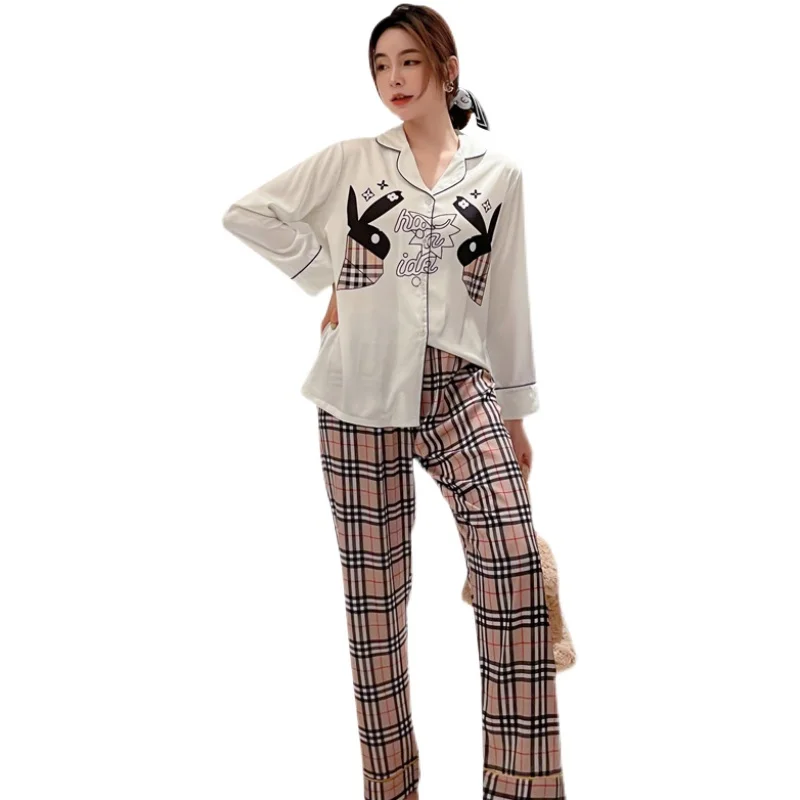 

2021 Summer The New Women's Pajamas Suit Cartoons Printing Student Loose Cardigan Long Sleeve Pajamas