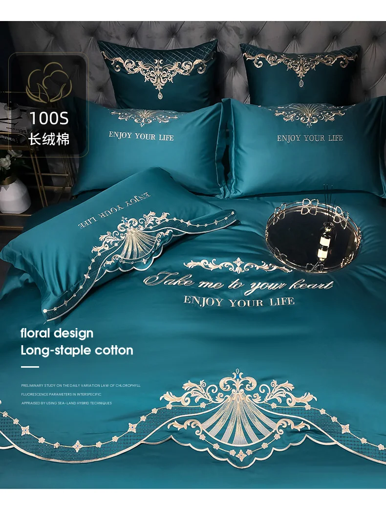 

Embroidery Bed Cover 150 Solid Linens Duvet Cover 220X240 Quilt Cover Cotton Bedclothes Pillowcase
