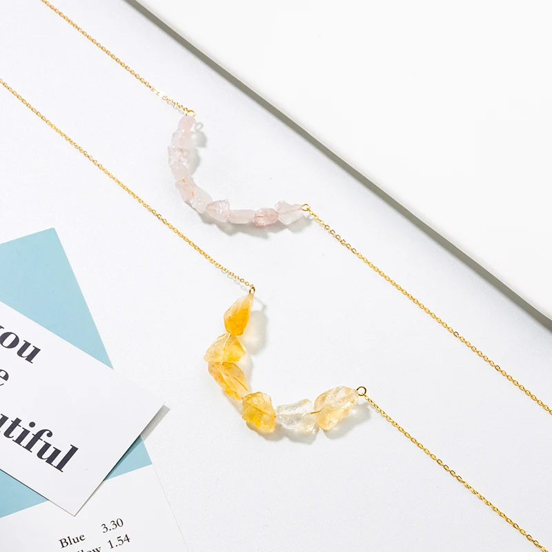 

Jaeeyin 2021 New Arrivals Natural Raw Stone Crystal Mineral Raw Pink Stone Necklace Geometric Statement Accessory Gift For Women