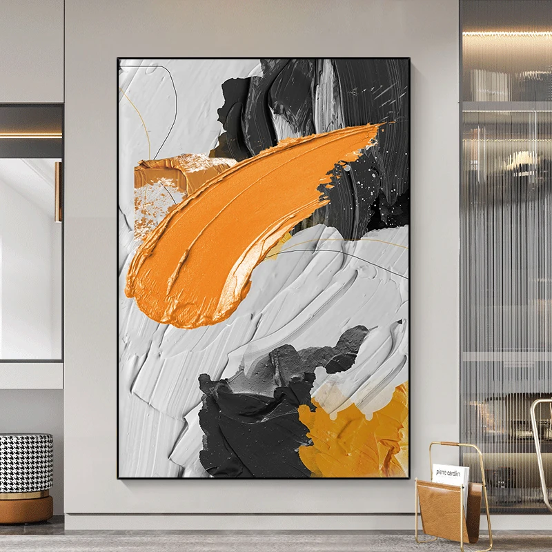 

Hand-Painted Oil Painting 3D Abstract Love Orange Wall Hanging Art Dining Living Room Bedroom Bathroom Office Decor No Framed