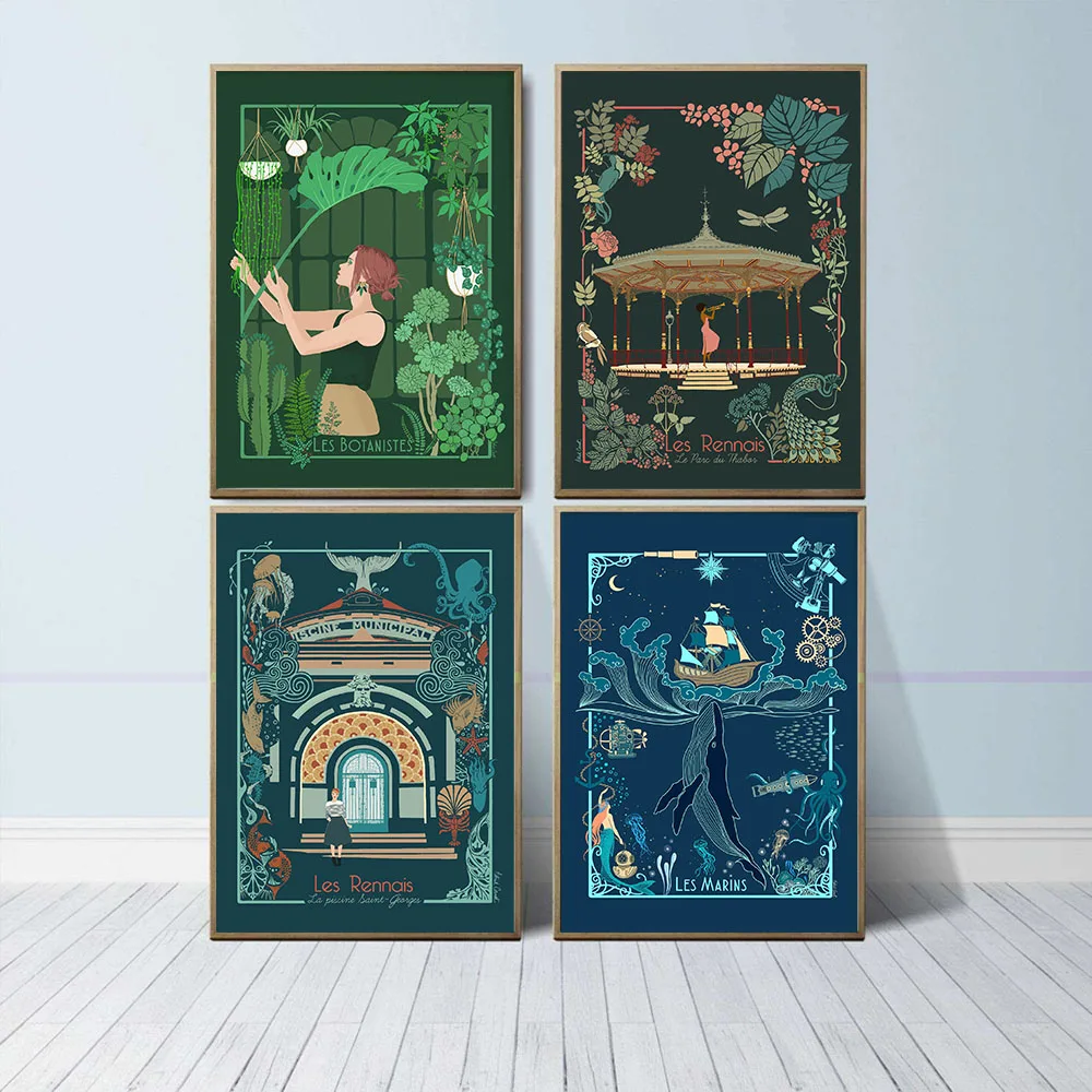 

Nordic Retro Poster The Pool Saint Georges Sailors Botanists Dark Canvas Painting Vintage Wall Picture Living Room Home Decor