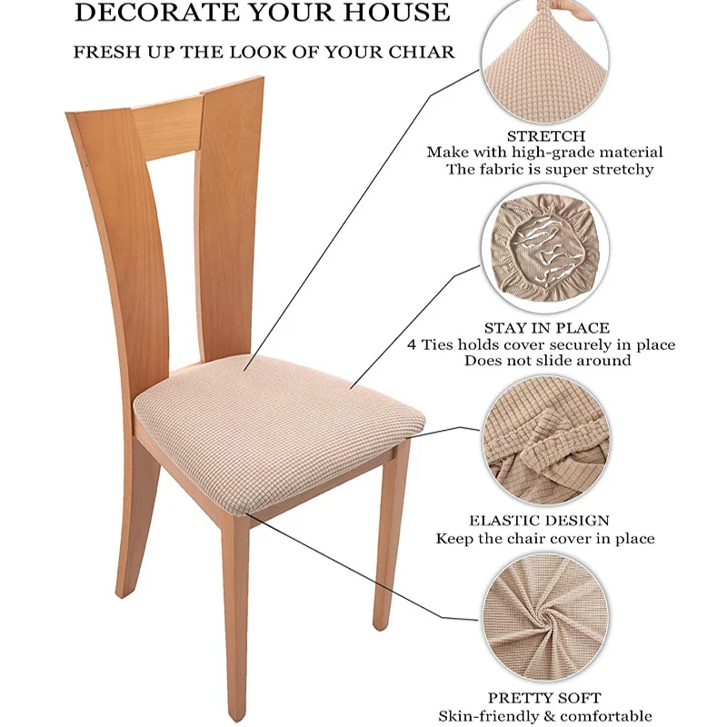 Jacquard Upholstered Cushion Solid Spandex Dining Chair Cover Washable Furniture Protector Removable 1/2/4/6pcs | Дом и сад
