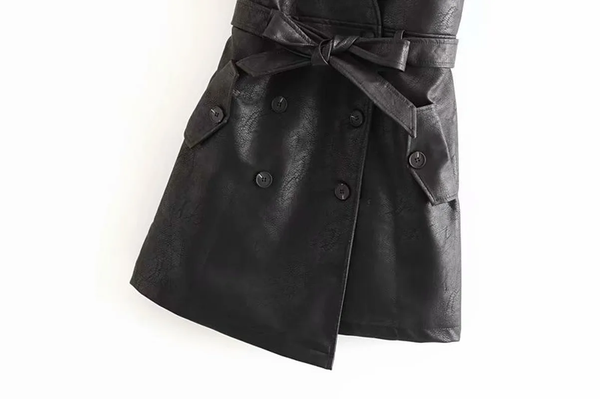 2019 осенне-зимнее женское платье из искусственной кожи с поясом и v-образным