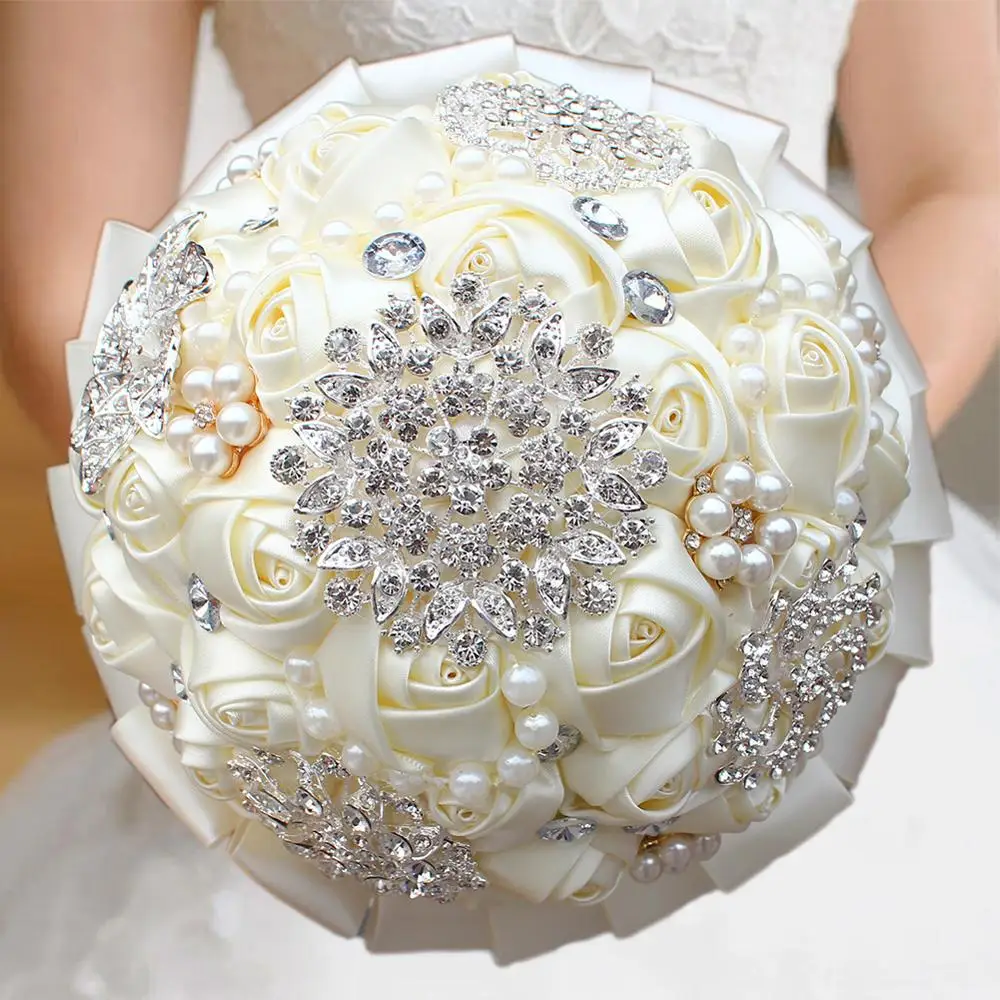 

Свадебные букеты для невесты и подружки невесты из пены цвета слоновой кости, искусственные кристаллы, свадебные цветы, W3217D