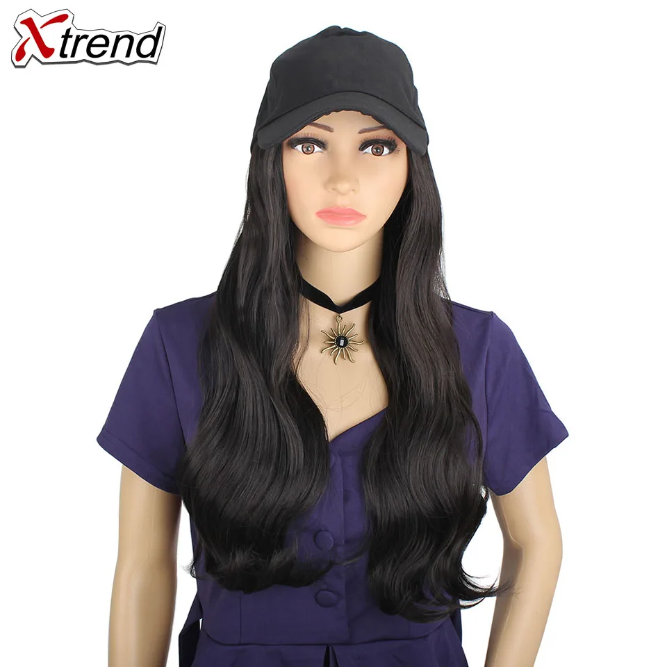 Xtrend Baseball Hat With Wavy Hair Extensions cap with hair for sassy sporty girl Long Synthetic extension