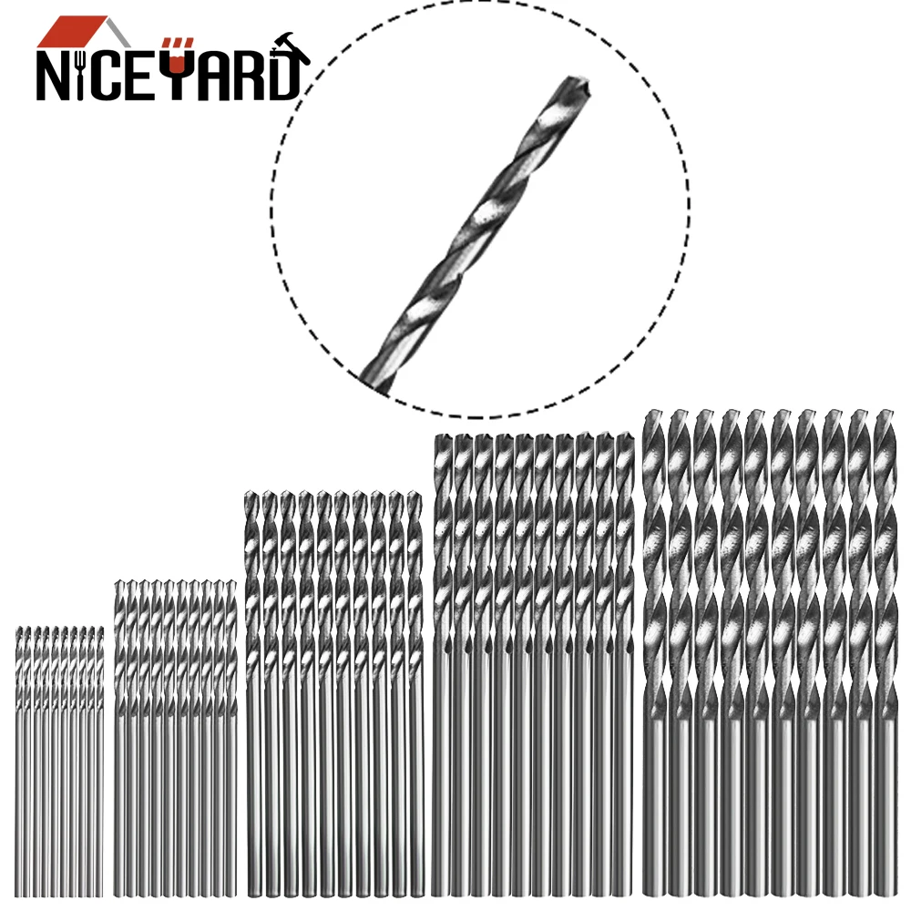 NICEYARD 50 шт. сверла с титановым покрытием 1/1.5/2/2.5/3 мм высокоскоростные стальные