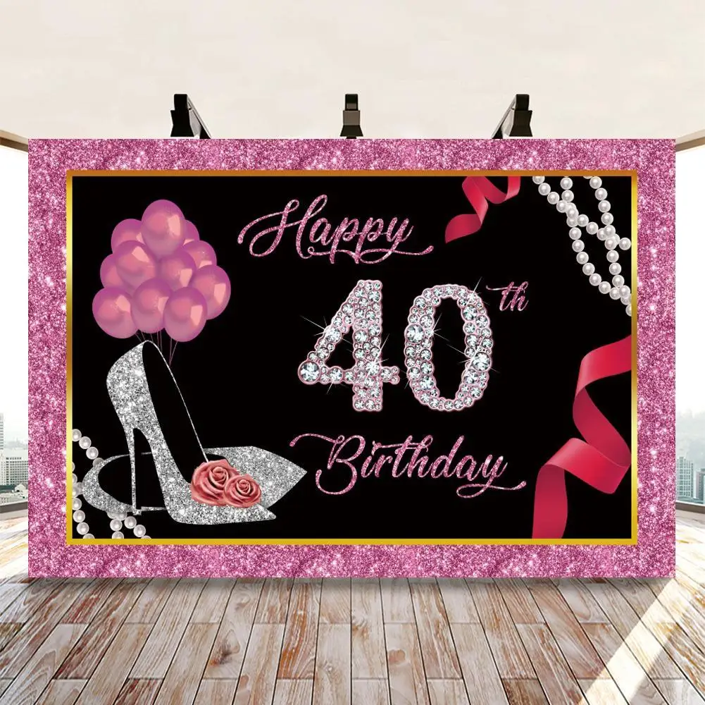 

Happy 30 40 50 Silver Diamonds Backdrops Photography Rose Glitter Women Dance Cocktail Celebration Party Table Decor Backgrounds