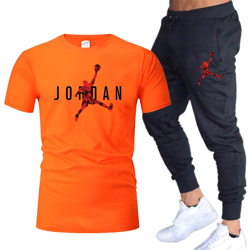 

2021 Hot-Selling Summer T-Shirt +SweartPants Set Casual Brand Fitness Jogger Pants T Shirt Hip Hop Fashion Men's Tracksuits