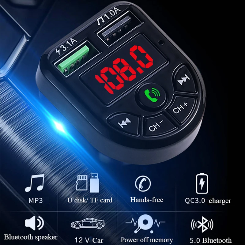 Беспроводной автомобильный FM передатчик Bluetooth 5 0 MP3 модулятор плеер громкая связь