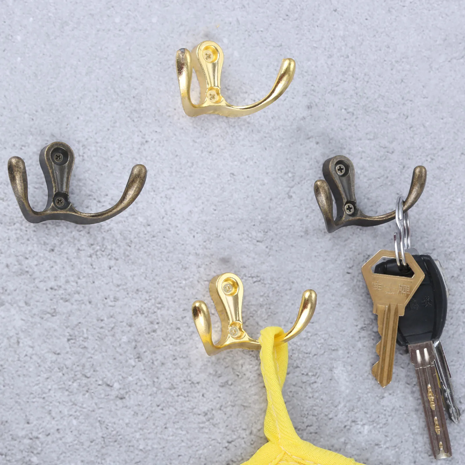2pcs Double Head Hooks Wall Mounted Hanger w/screws Antique bronze/Gold Coat/Key/Bag/Towel/Hat Holder Bathroom Kitchen 53mmx30mm