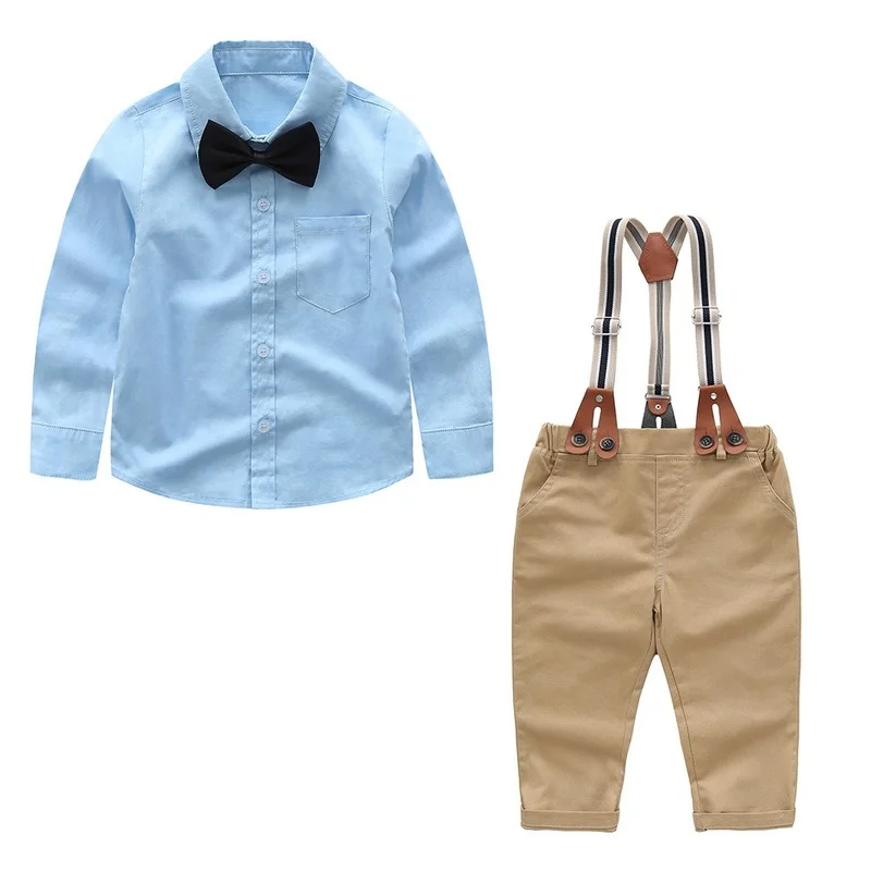 

Autumn and Winter Children's Plaid Bib Suit Boys Ins Explosive Long-sleeved Trousers Shirt Bib