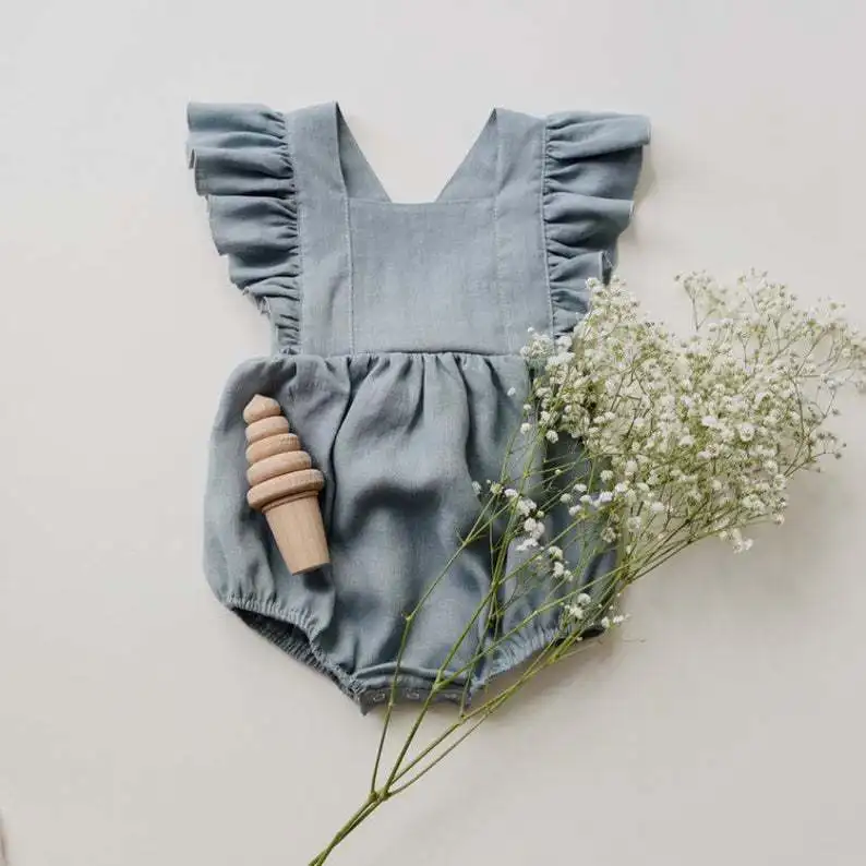 

Baby Girls Rompers Summer Solid Color Cotton Linen Ruffles Fly Sleeveless Infant Kids Climb Clothing Jumpsuits 3-24M
