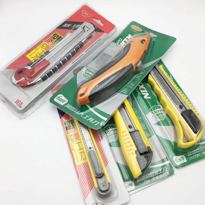 Выдвижной нож 18 мм/9 мм с ручкой из термопластичной резины лезвие стали SK5 дизайн