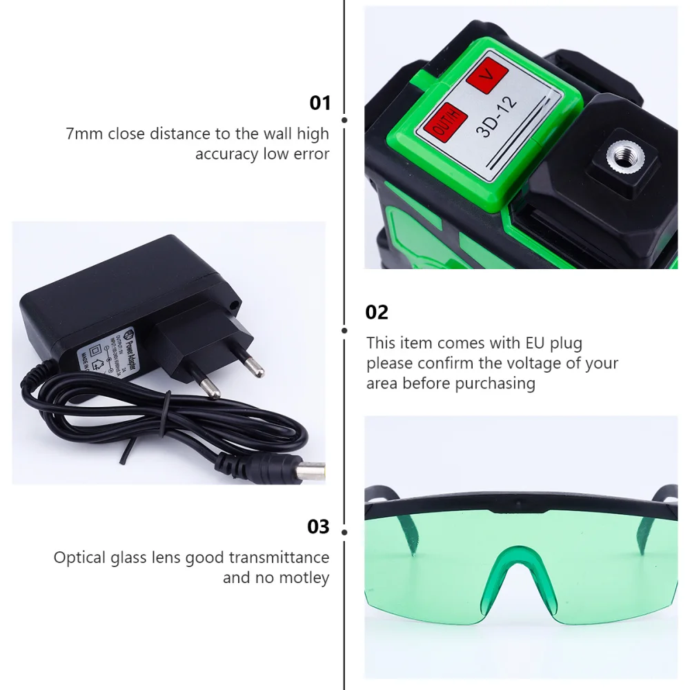

12 Lines 3D Level Green Line Self-Leveling 360 Level Gradienter EU Plug